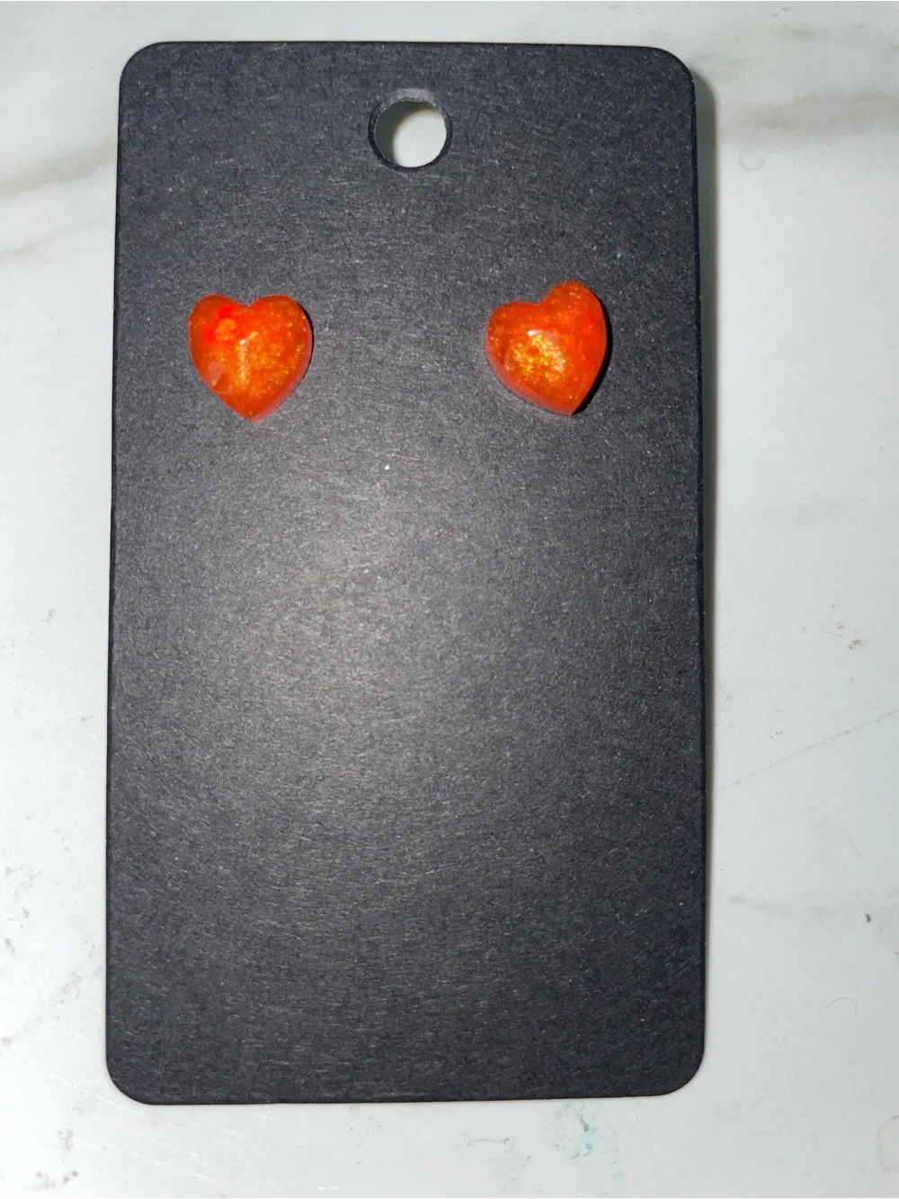 Sparkling Pink Orange Heart Geometric Resin Stud Earrings for Kids